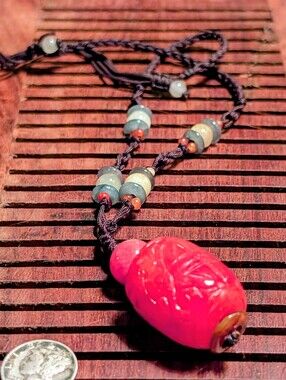 Vintage Carved Red Jade Pendant Necklace - Women Jewelry